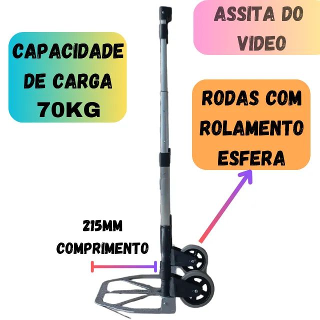 Carrinho de Carga Dobrável para 70kg em alumínio   - Foto 3