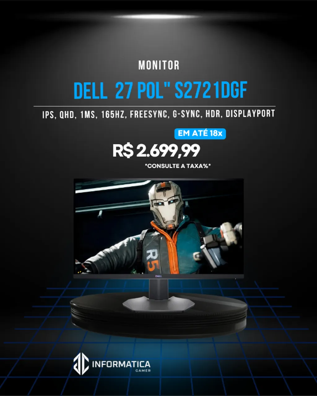 Monitor Dell Gamer 27 S2721DGF QuadHD Ips 165hz G-sync HDR Freesync(JCINFORMATICA