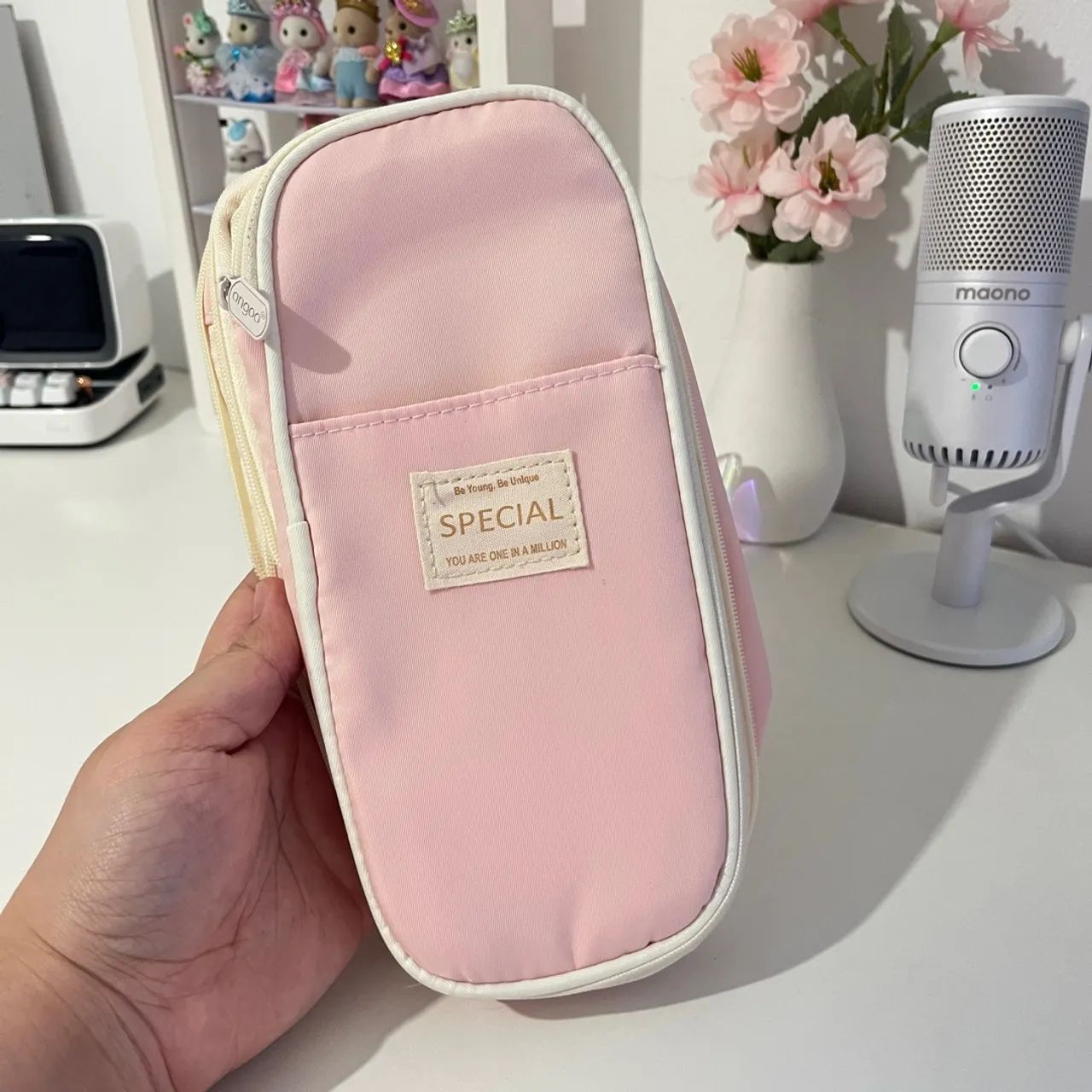 Estojo escolar box com elásticos - Rosa