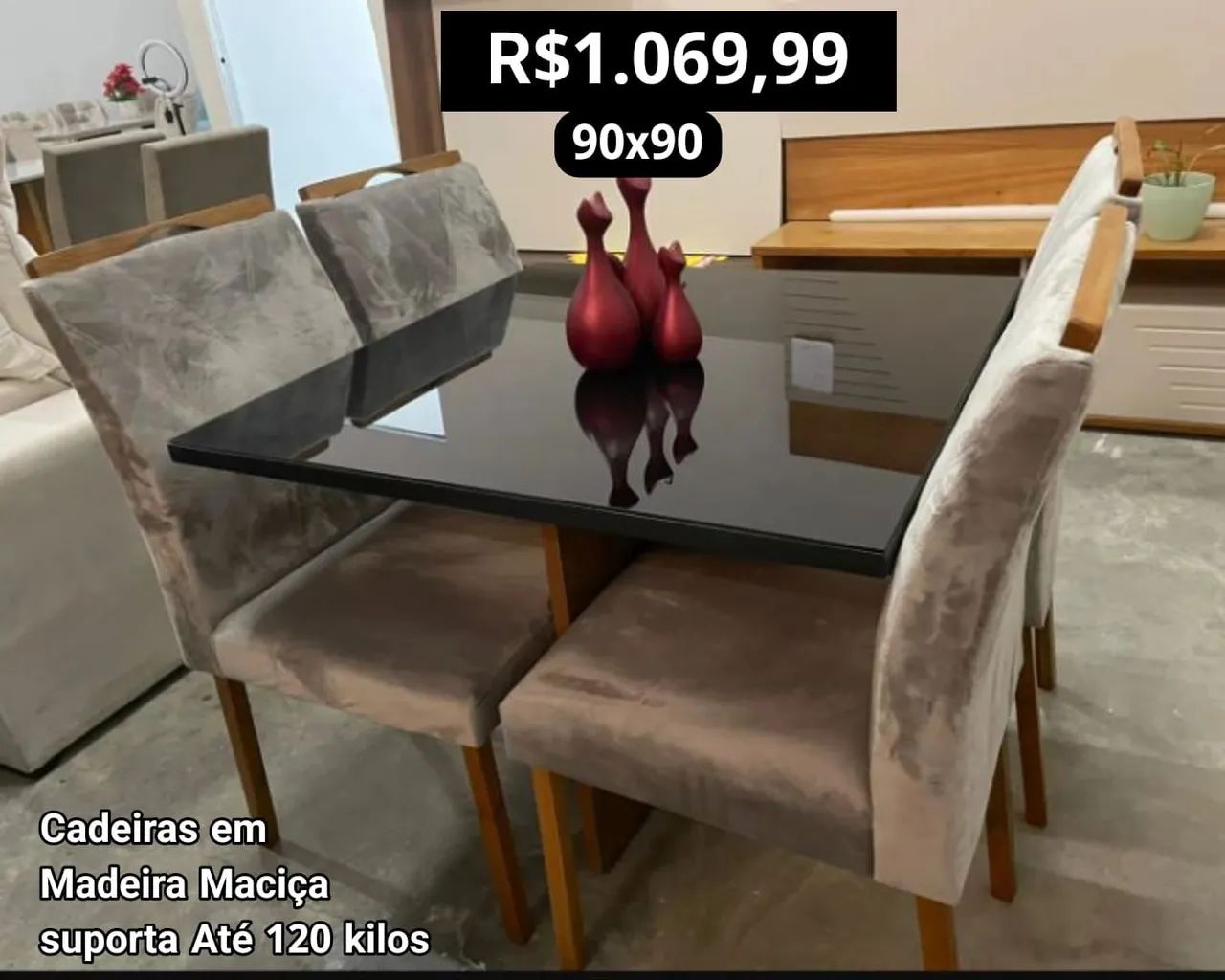 Mesa de Jantar 90x90 com 6 Cadeiras - Madeira Maciça