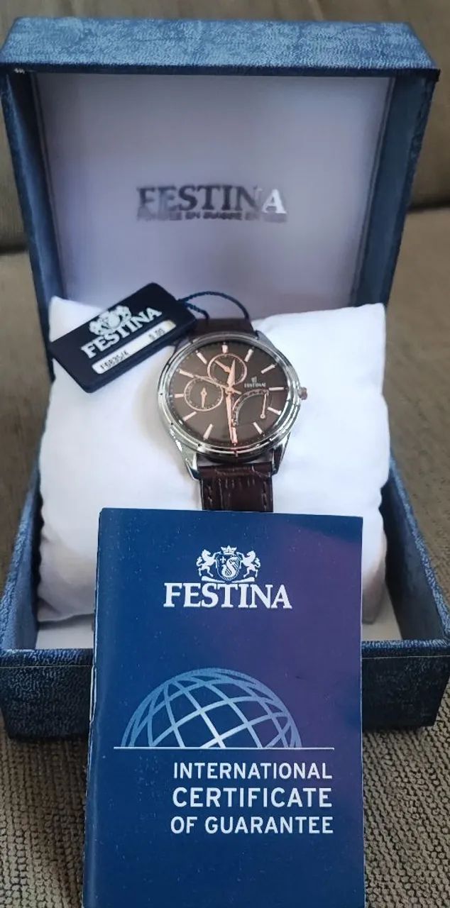 Relógio Festina retro couro marrom 