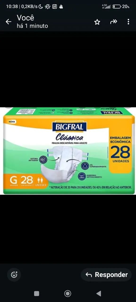 Fraldas Bigfral Clássica G 28 unidades