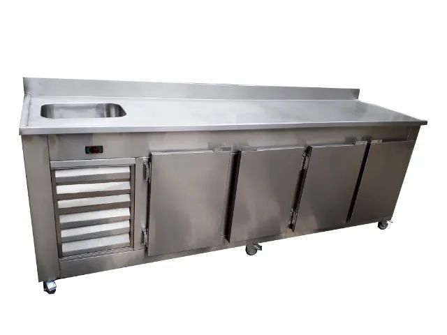 Balcão refrigerado com cuba (lado a escolher) e portas c/ gaxetas em aço inox 430 ou 304 - Foto 2
