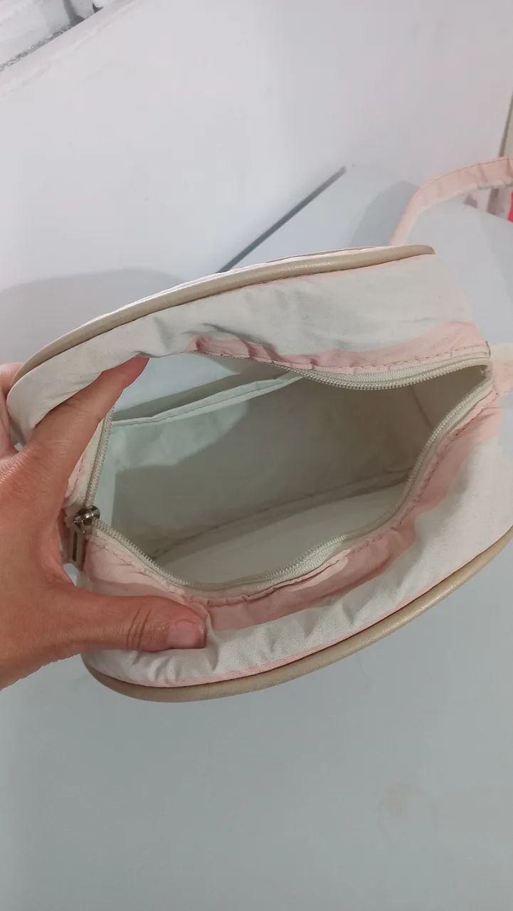Bolsa de ombro listrada rosa e branca bebê menina  - Foto 4