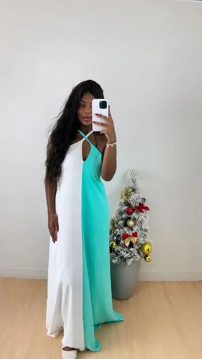 Vestido de grávida branco e verde, lindo e confortável!