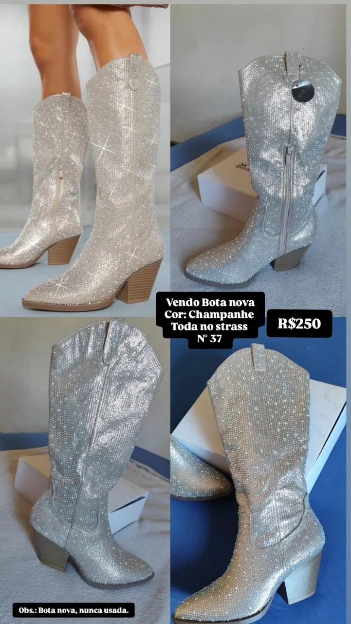 Bota Feminina Strass Champanhe - Nº 37