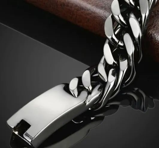 Pulseira De Elo Cubano Estilo Punk prata - ice - Foto 2