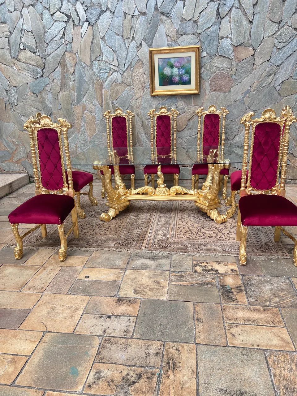 Mesa de jantar com 8 cadeiras Luís xv Vintage Antigo  - Foto 4