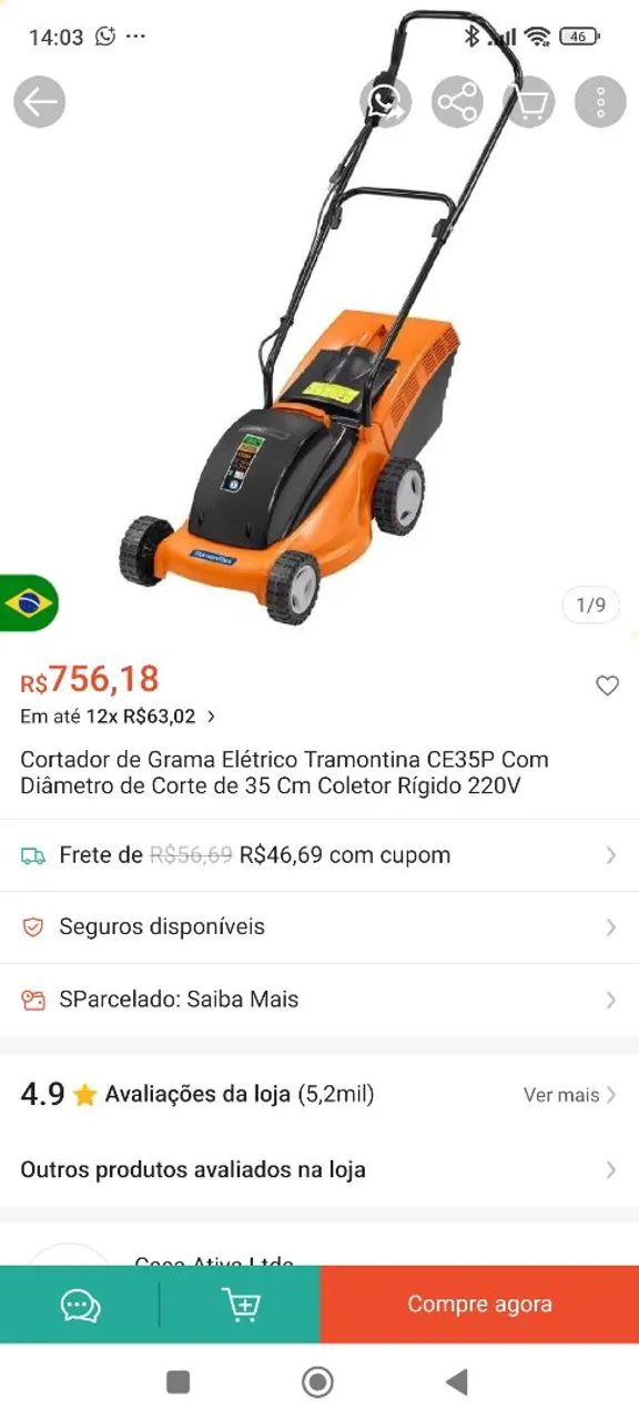 Cortador de grama Tramontina 220v. - Foto 5