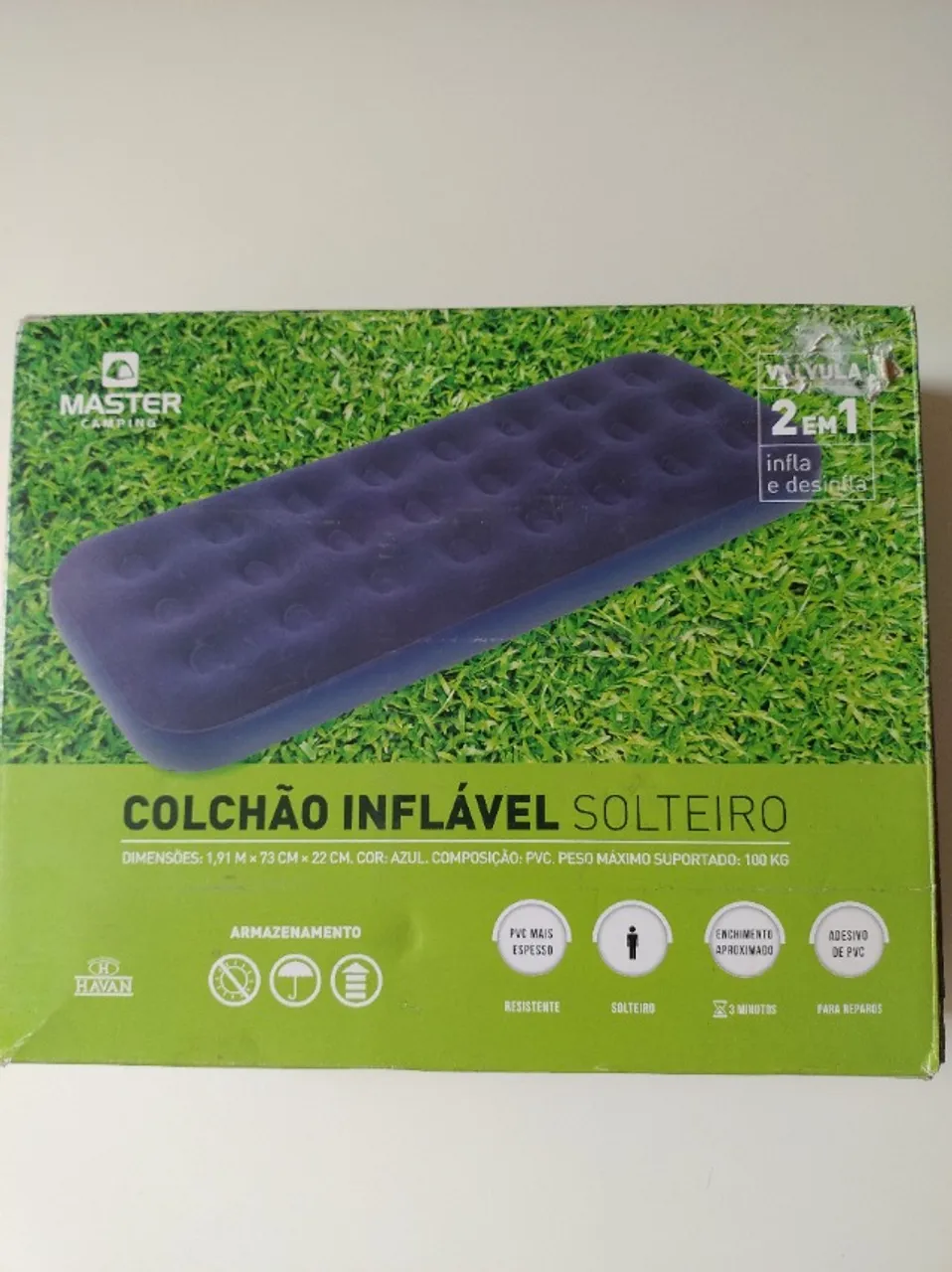 COLÇHÃO INFLÁVEL SOLTEIRO, 2 EM 1, INFLA E DESINFLA