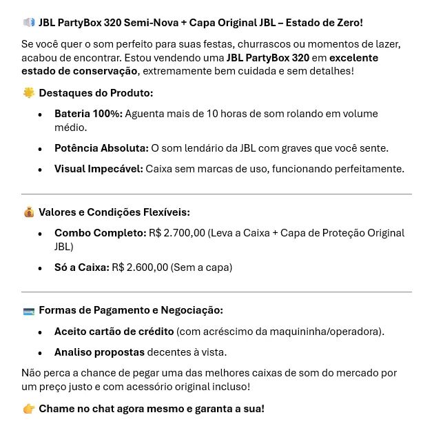 JBL PartyBox 320 Semi-Nova + Capa Original JBL - Foto 5