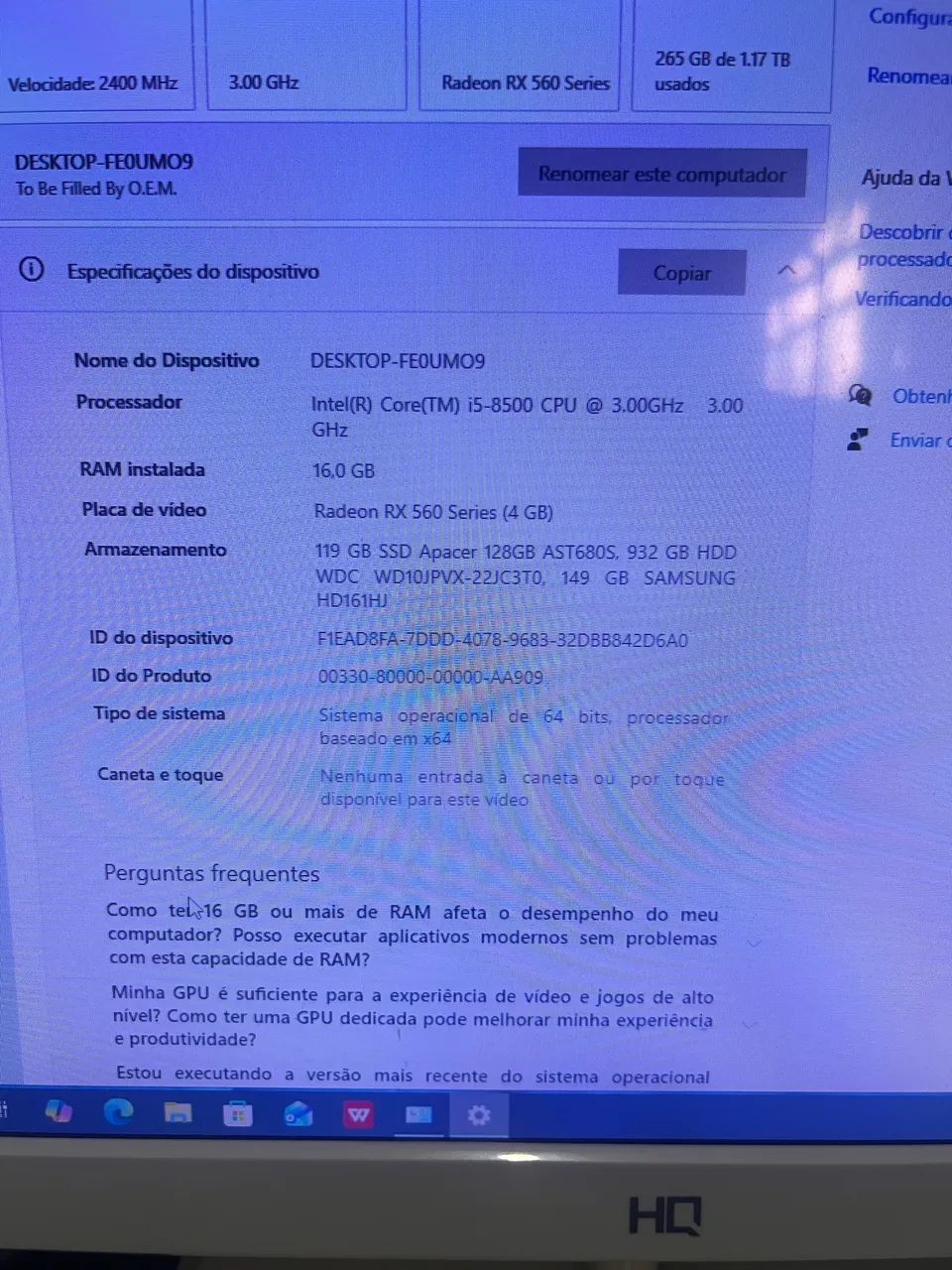 Setup completo intel I5 8500 + 16gb ram + RX 560 4gb - Foto 4
