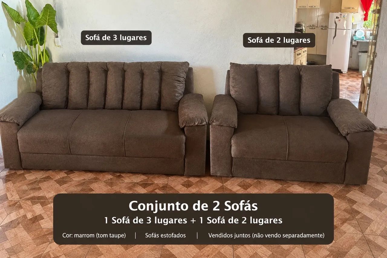 Conjunto de 2 Sofás Marrom - 3 e 2 Lugares - Venda Juntos