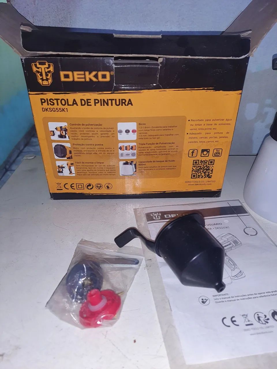 Pistola Pintura Pulverizadora 220v Elétrica 550w 800ml 3 Bicos E Acessórios - Deko<br><br> - Foto 4