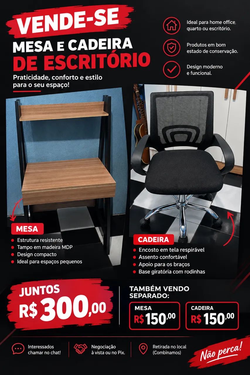 Vende-se mesa e cadeira de escritório 
