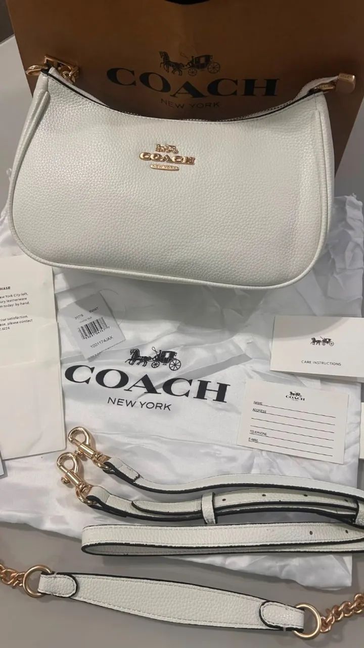 Bolsa Coach Branca 24cm couro  - Foto 4