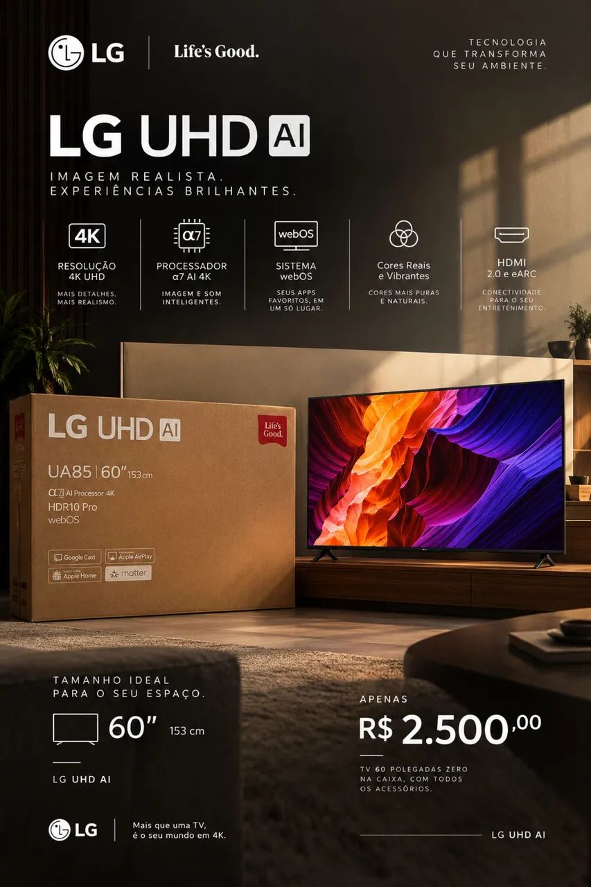 Smart TV LG 60 Polegadas UHD AI 4K
