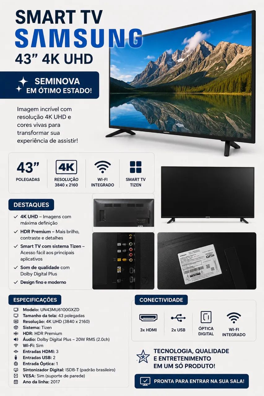 Televisão Smart Tv Samsung 43? 4K UHD
