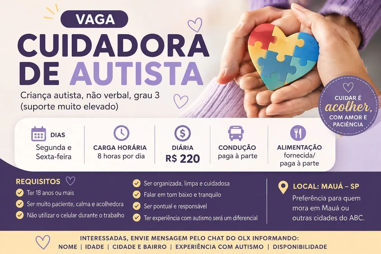 Vaga - Cuidadora para Autista - Mauá - SP