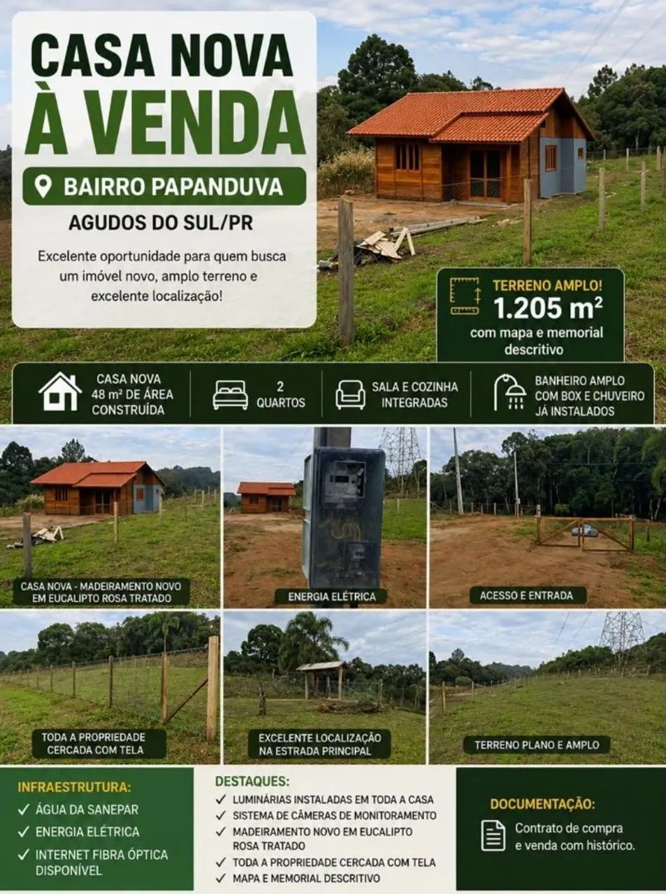 CASA NOVA - CHACARA TERRENO AMPLO À VENDA - AGUDOS DO SUL/PR