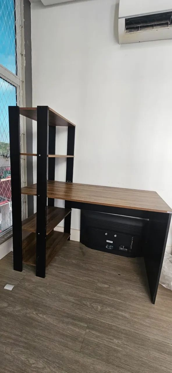 Mesa Escritório Escrivaninha com Estante e Prateleiras