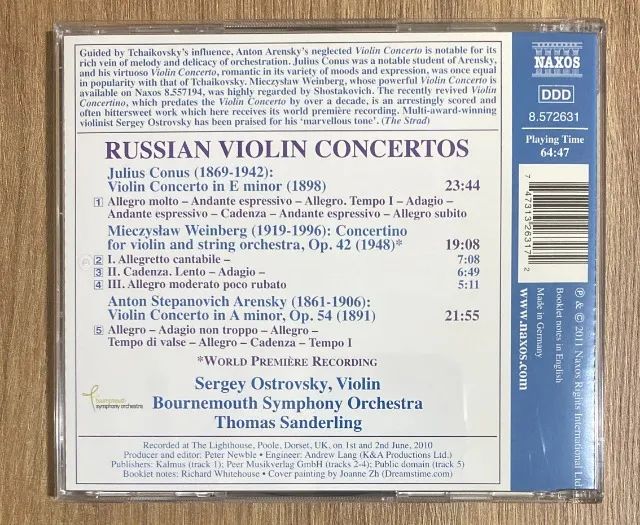 CD Russian Violin Concertos (Conus/Weinberg/Arensky) Naxos Records