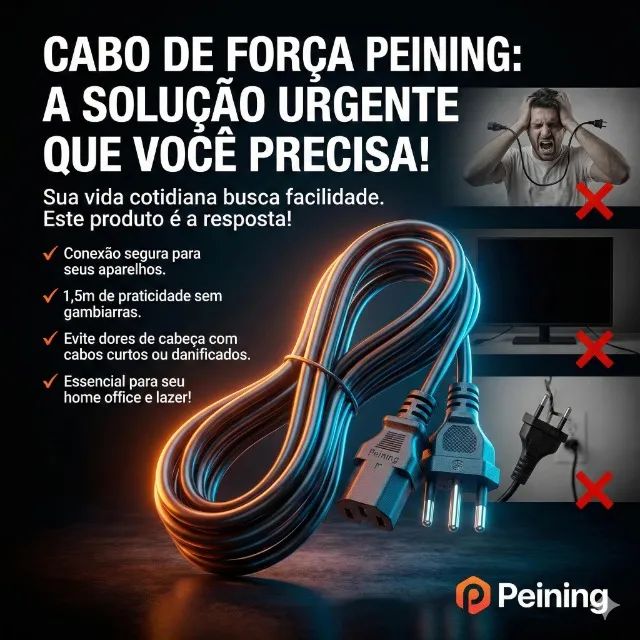 Cabo de força tripolar 1,5m para computador e monitor - Foto 2