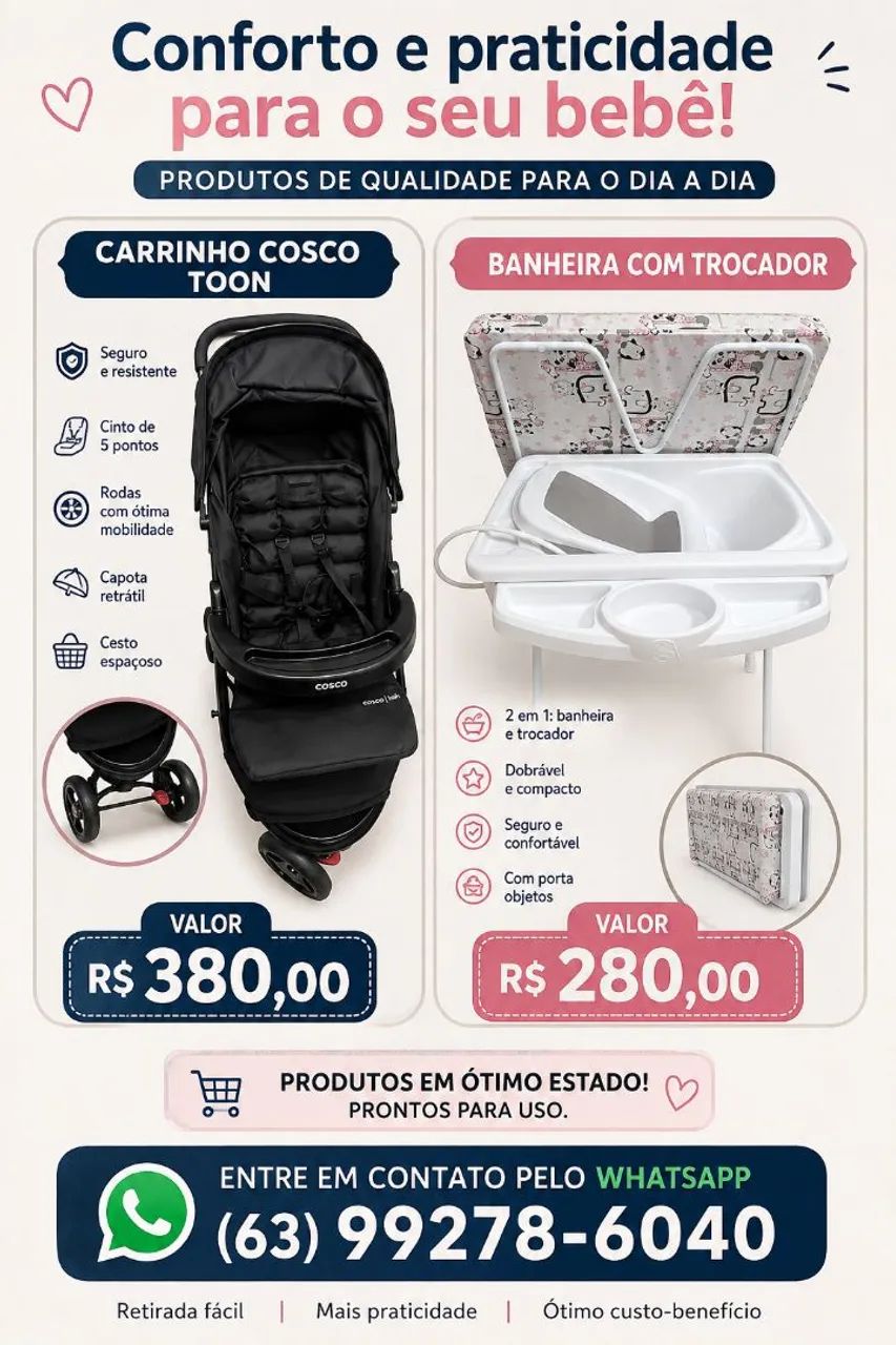 CARRINHO DE BEBÊ E BANHEIRA