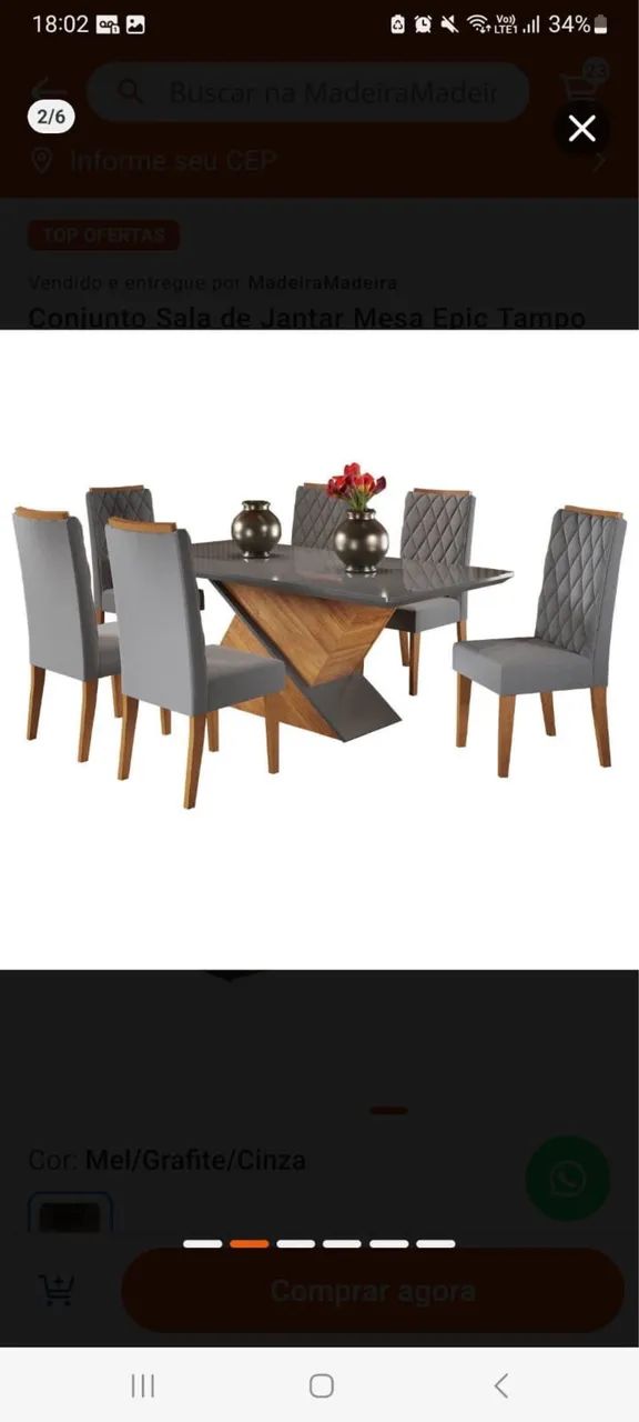 Conjunto Sala De Jantar mesa Epic tampo Vidro/MD