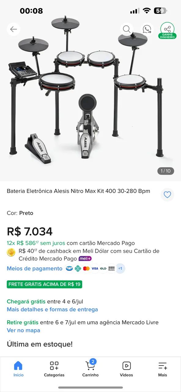 Bateria eletrônica alesis nitro max zerada