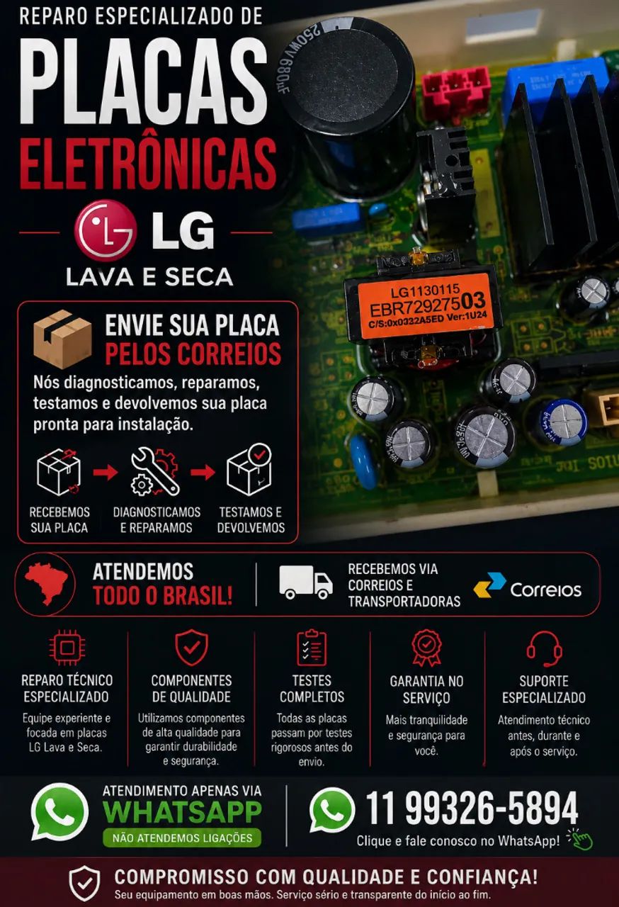 Faço reparo em placa de lava e seca LG