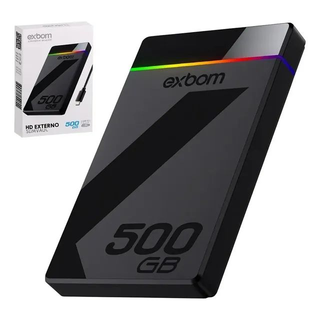 HD Externo 500GB USB 3.1 Exbom HDE-S5GL RGB Pc/Notebook/Console - WZetta