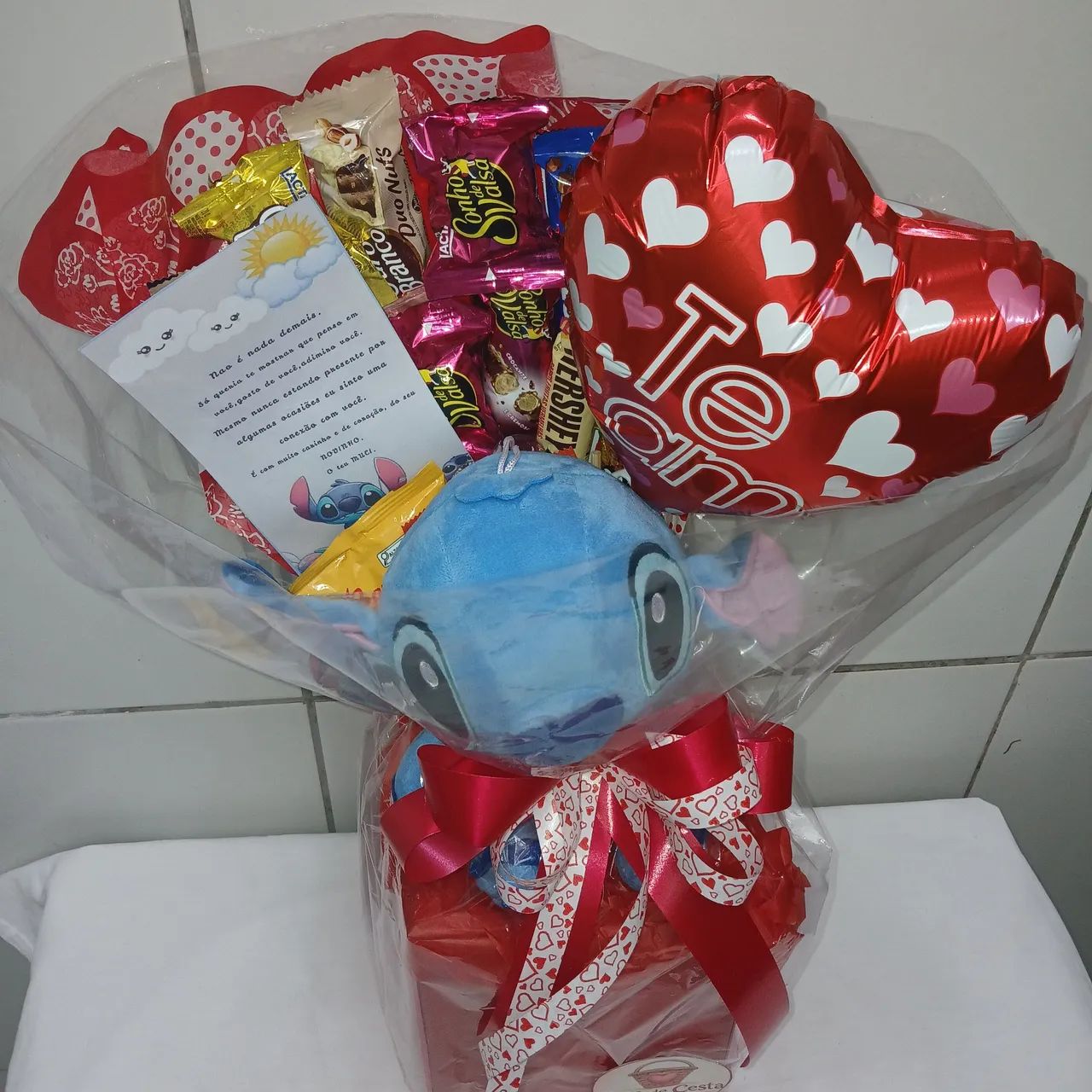 Cesta Café da Manhã Romântica Stitch Com Guloseimas.  - Foto 5