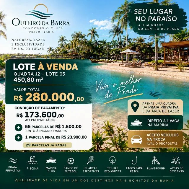 LOTE 450,80 m² NO OUTEIRO DA BARRA - PRADO/BA