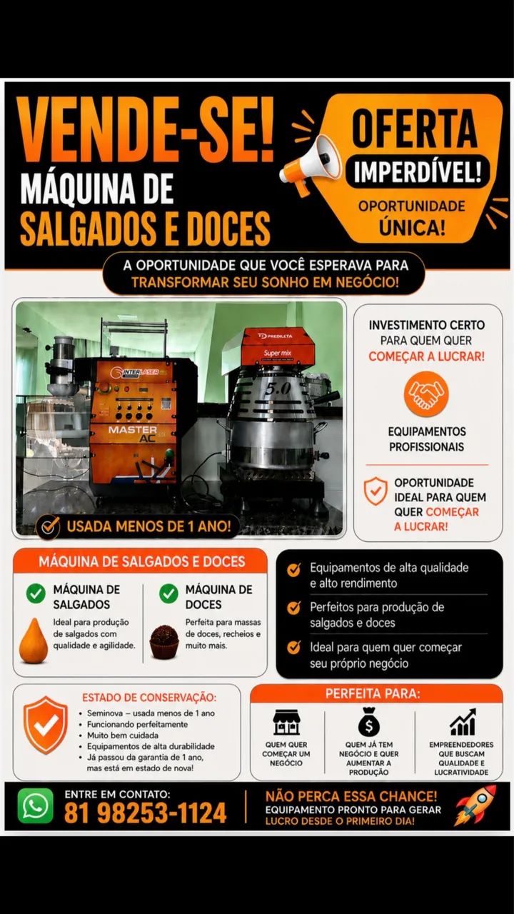 Máquina de salgados e doces da (interlase) kit completo