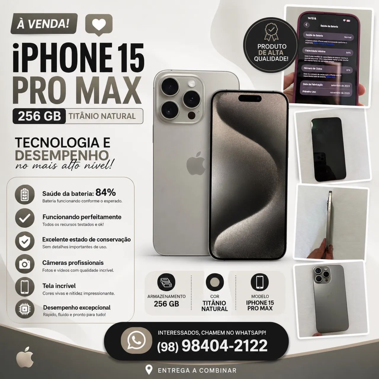 Vendo iPhone 15 pro max 256g natural titanium  - Foto 5