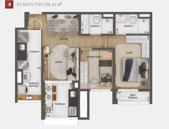 PLANTA 63m²