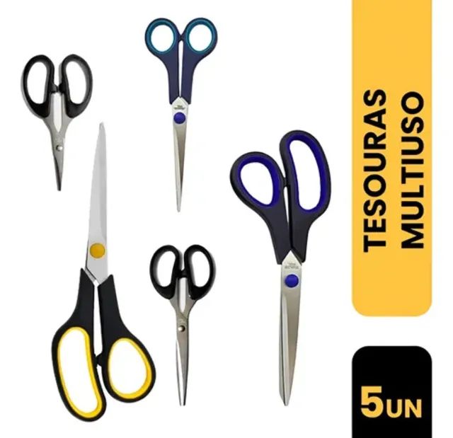 Jogo 5 Tesouras Multiuso Aço Inox Cabo Ergonômico Profissional - Foto 2