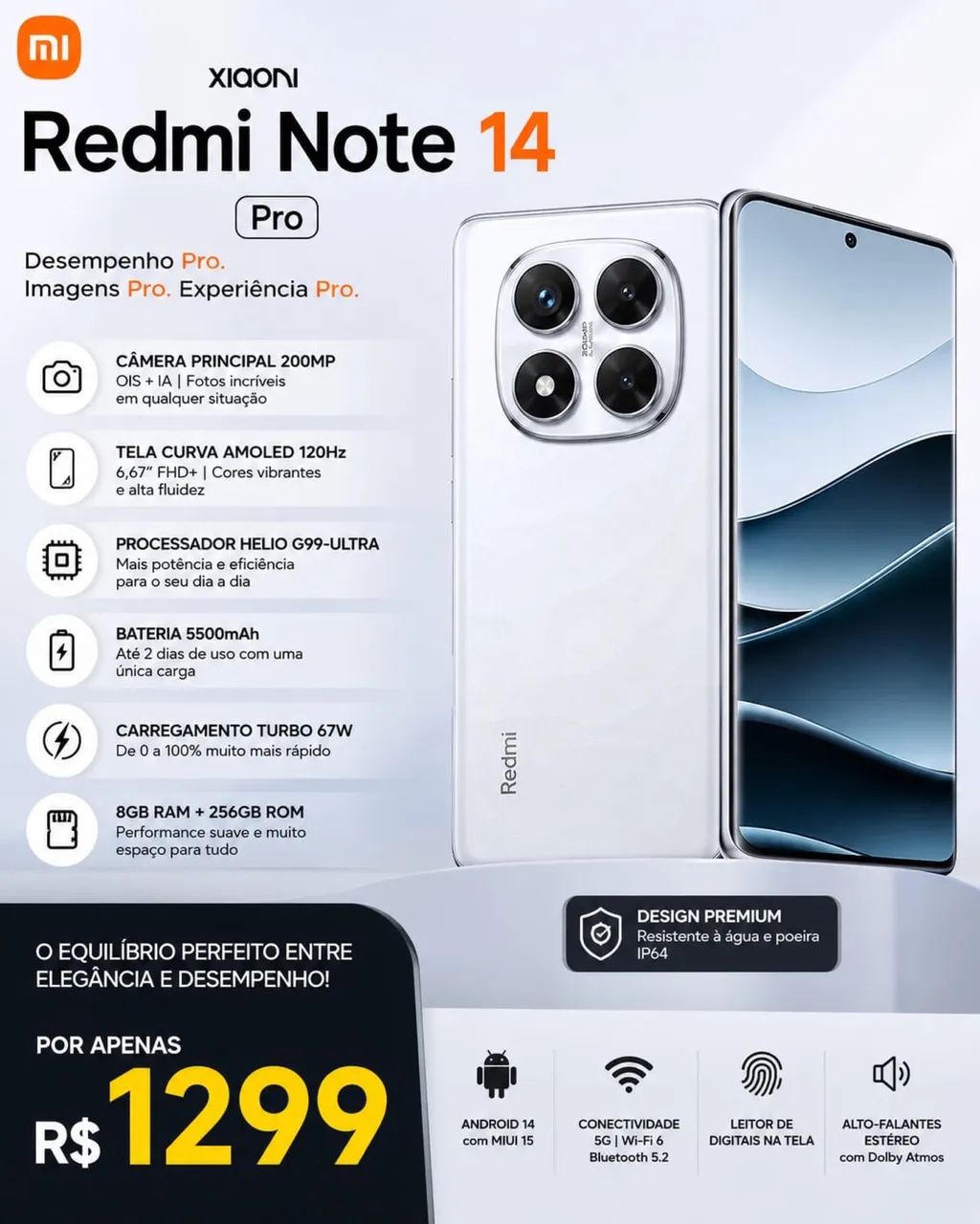 Xiaomi RedMi Note 14 Pro 8GB 256GB Branco