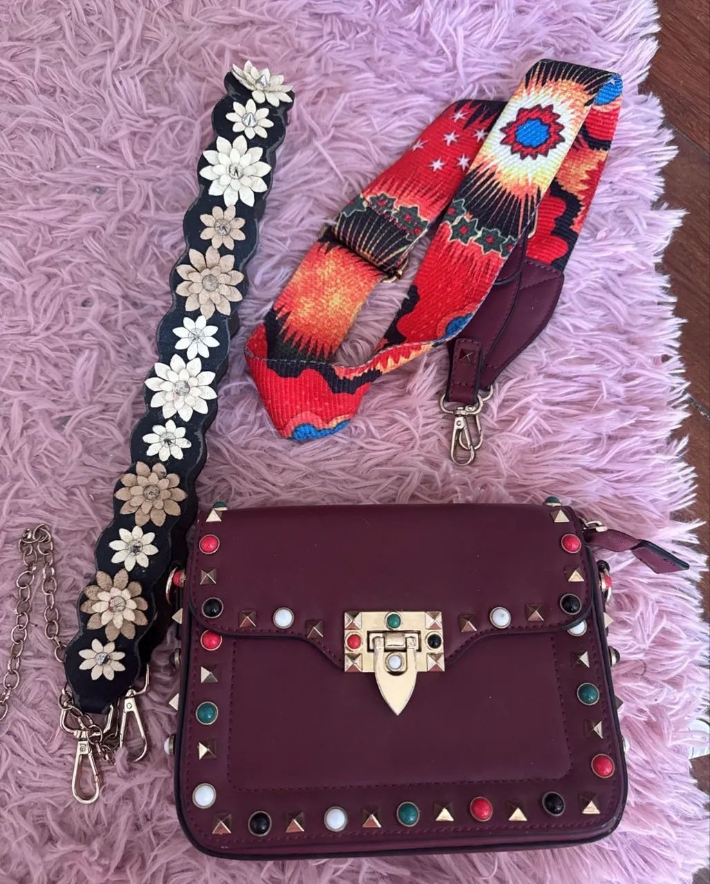 Bolsa couro vinho estilo fendi