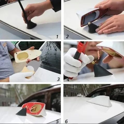 Antena Shark Tubarão de Teto Veicular Carro Vermelho Branco Prata Preto Funciona Radio - Foto 6