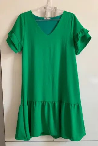 (TAM: G ou 42) Vestido Verde Babado
