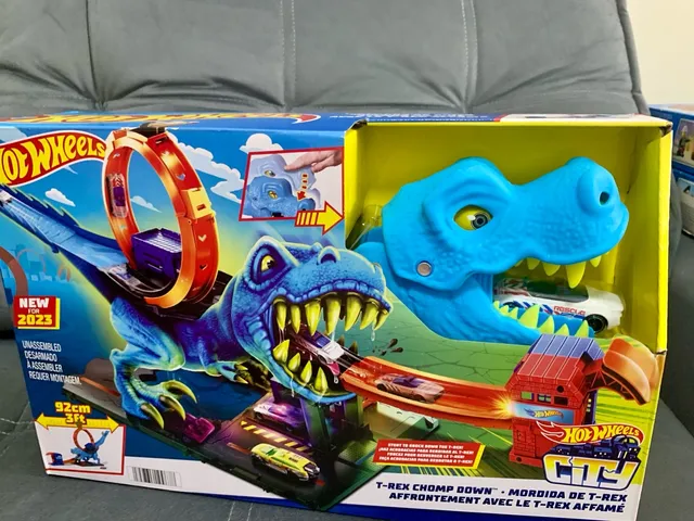 Pista Hot Wheels com Carrinho - Mordida do T-Rex - City - 92 cm