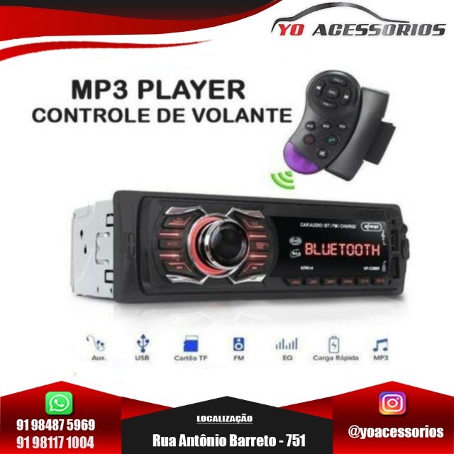 Som MP3 Player Com Bluetooth Usb Controle de Volante