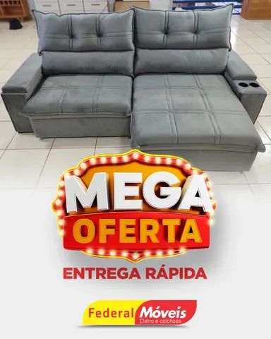 Sofá Retrátil e Reclinável 2,25m Veludo Confortável c/ Porta Copos nos Braços 