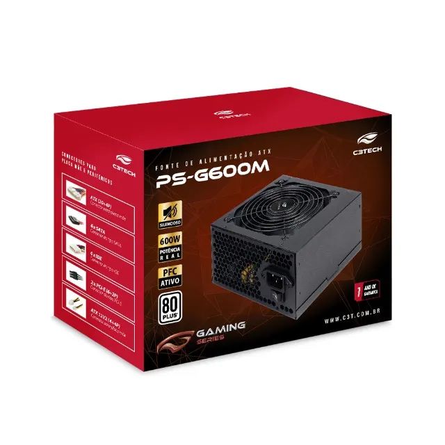 Fonte ATX 600W Real PFC Ativo 80 Plus White C3Tech - WZetta - Foto 4