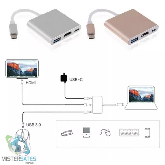 Cabo Adaptador 3 x 1- Thunderbolt 3.0 Para Hdmi Usb 3.0 Tipo-c - COD 477 - Foto 5