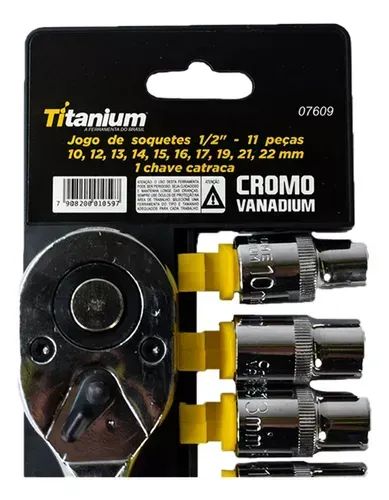 JOGO DE SOQUETES COM CATRACA 1/2" - CRV - 11 PECAS