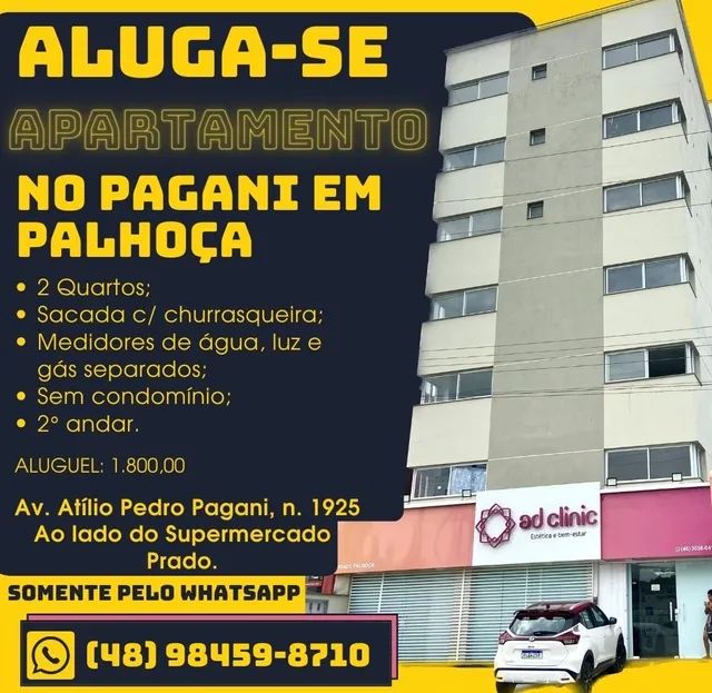 Captação de Apartamento para locação na Avenida Atílio Pedro Pagani, Pagani, Palhoça, SC