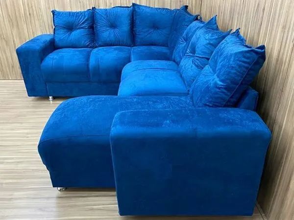 Sofá de Canto Azul 6 Lugares Suede - Foto 3
